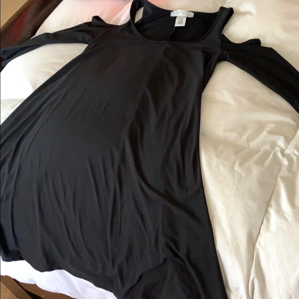 Black cold shoulder dress